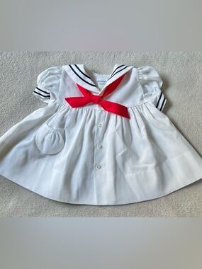 Vintage C.I. Castro & Co White Sailor Dress Baby Girl 12 Month July 4th Nautical